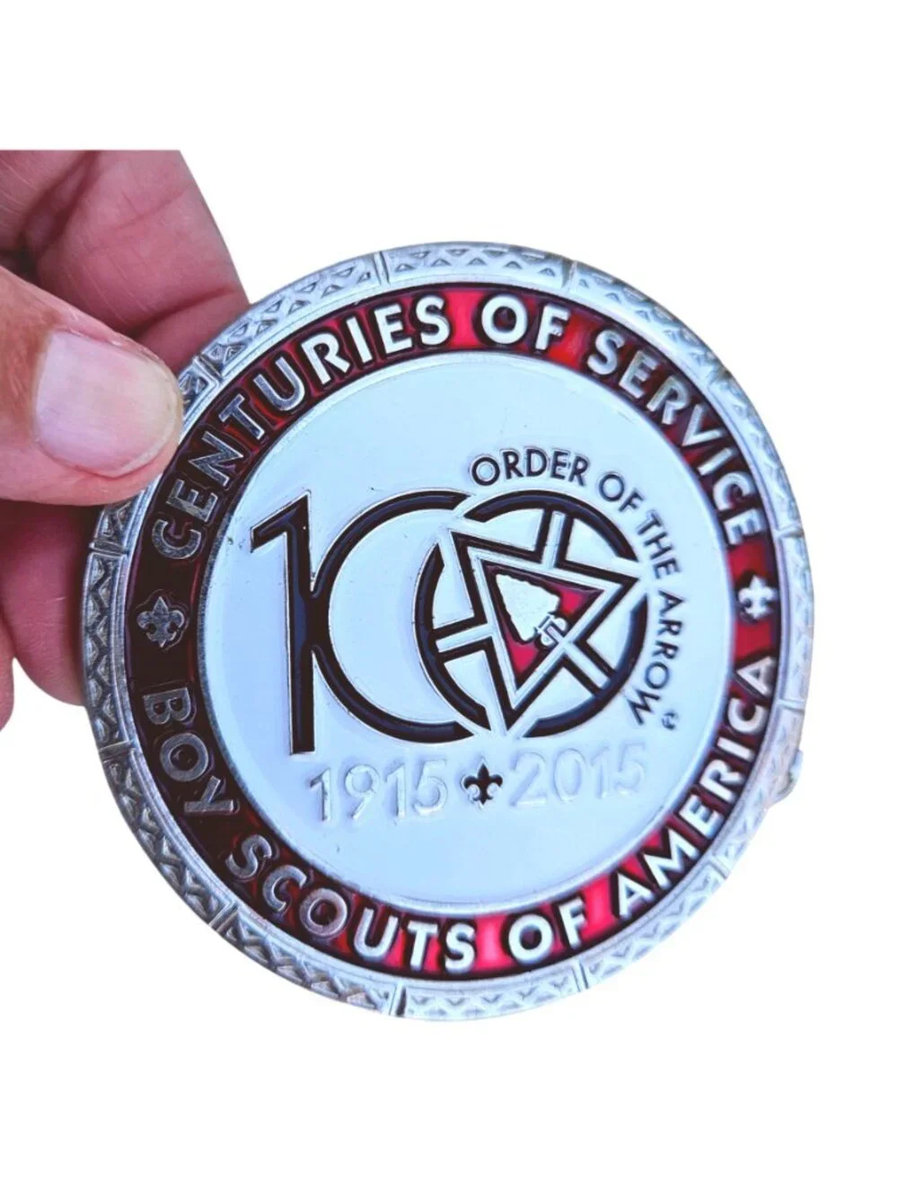 Boy Scouts Centennial Hand Tooled Leather Belt Bison Designs Symbol Buckle 2015